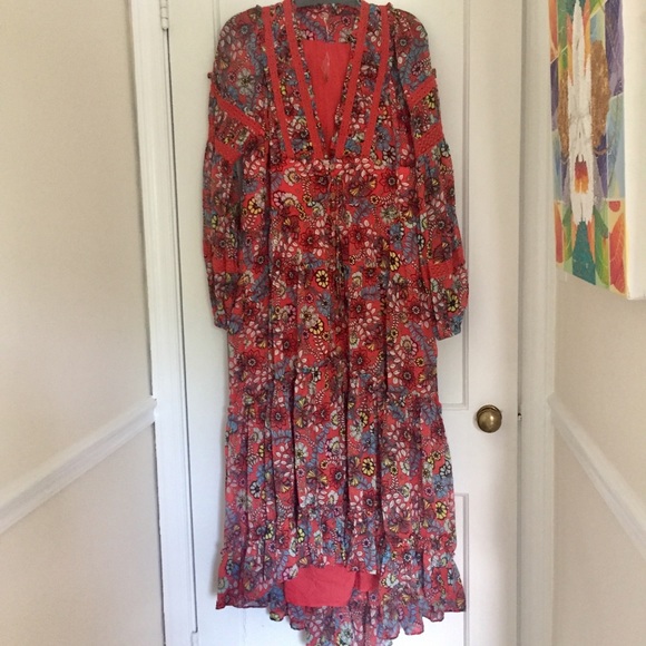 Free People Cassis Printed Chiffon Dress Fairy Bohemian Whimsical Romantic - Picture 4 of 15